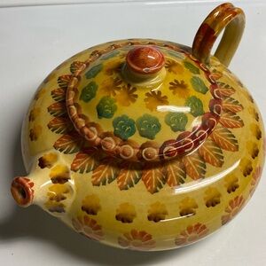 Italica ARS Hand Painted Italy Pottery Teapot 8.5" long x 4" tall, unique